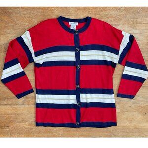 Vintage Striped Cardigan Sweater Size M/L 80s Button Down Acrylic Metallic Gold